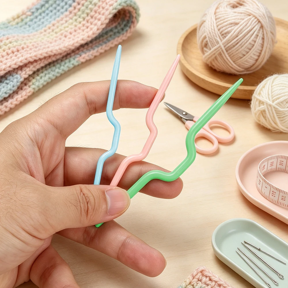 20/50/100Set Random Color Plastic Curved Needles, Long Knitting Needles, Crochet Hooks for DIY Sweater Twisting Flowers Tool