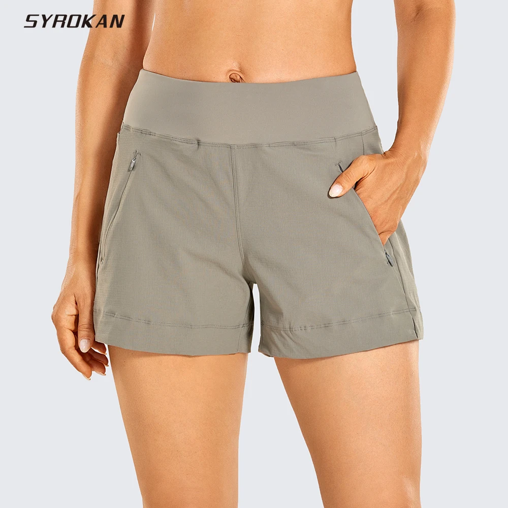 SYROKAN Women's Shorts Lightweight Hiking Travel Outdoor Quick-Dry Athletic Workout Shorts with Zip Pockets 4 Inches Short Pants