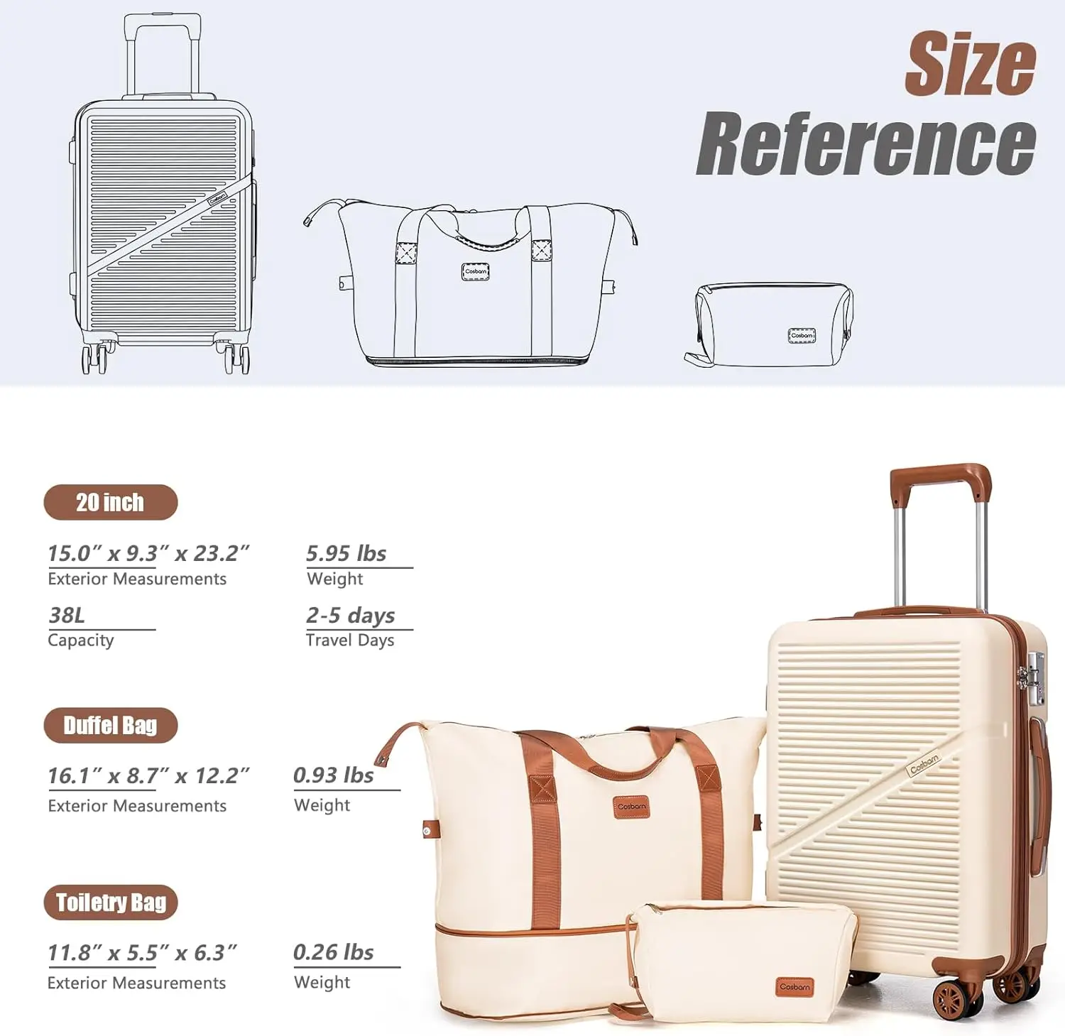 حقيبة حمل خفيفة الوزن ABS مقاس 20 بوصة مع عجلات، معتمدة من شركة الطيران، أمتعة 22 × 14 × 9 للسفر