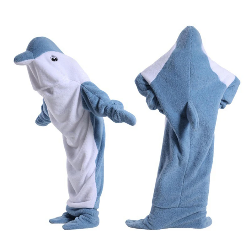 New Sharks Onesies Sleeping Bag Women Men Dolphin Jumpsuit Winter Warm Hooded Sleepwear Wearable Animal Blanket For Couples Love