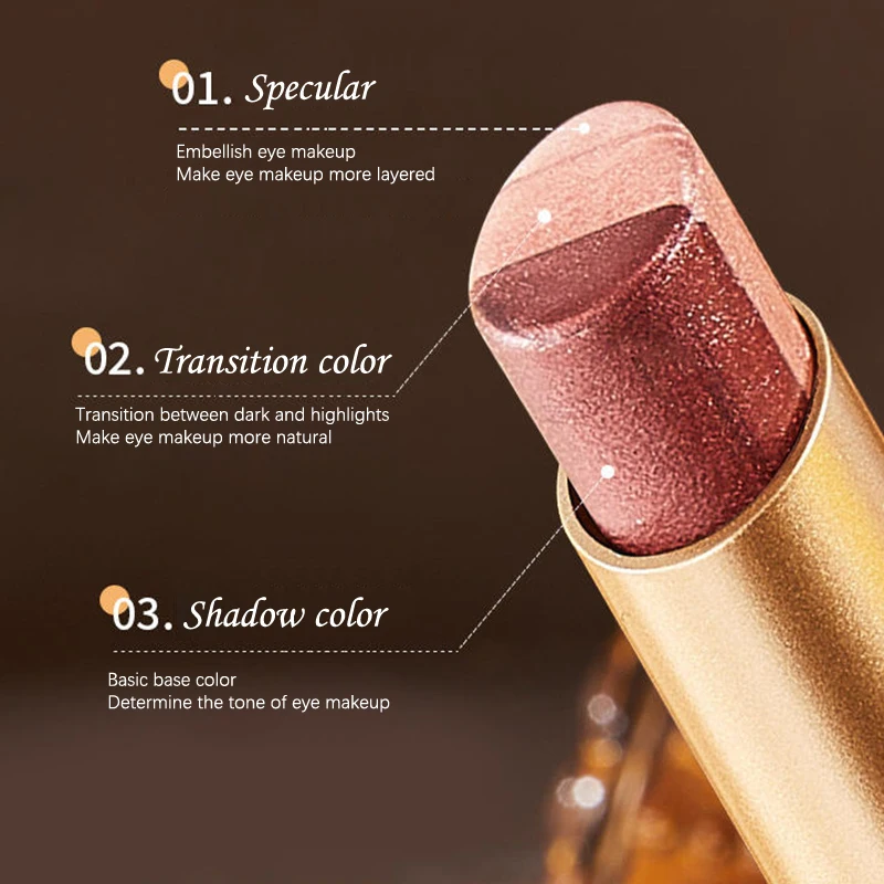 (HG) Trójkolorowy Gradientowy Cień do Powiek w Sztyfcie Brokatowy Rozświetlacz Wodoodporny Długotrwały Delikatny Błyszczący Cień do Makijażu Oczu