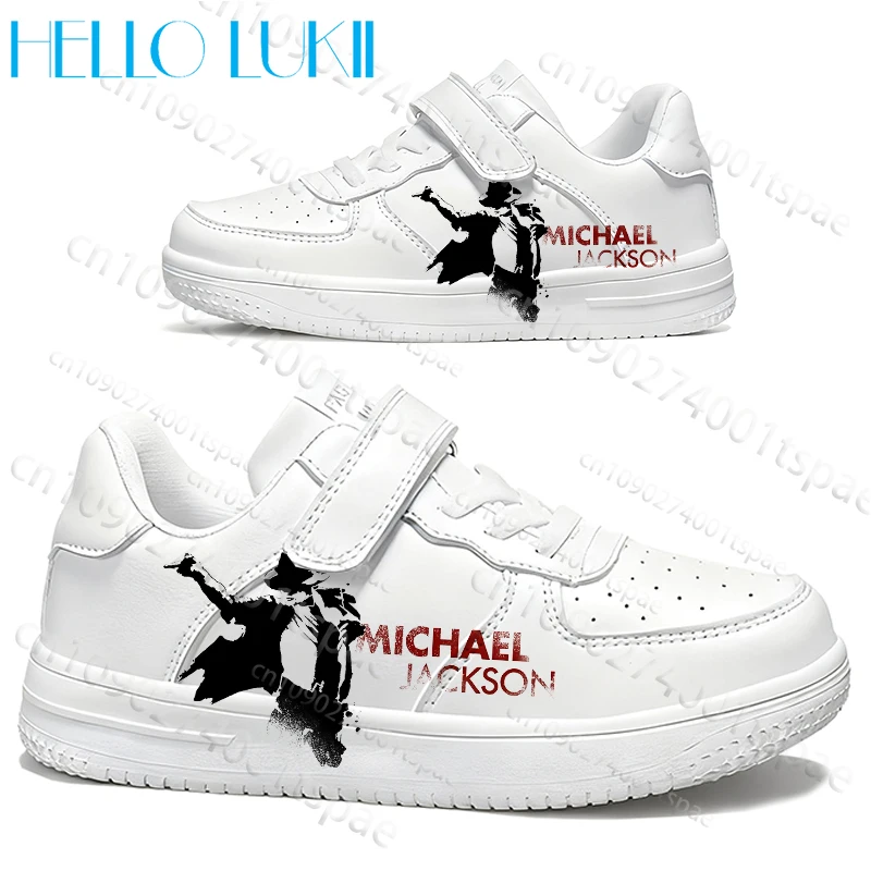 حذاء مايكل جاكسون للشباب والطلاب والأطفال باللون الأبيض للأولاد والبنات موديل جديد متين وطباعة نعل بلون سادة