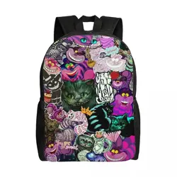 Custom Cheshire Cat Collage Backpacks for Girls Boys Alice In Wonderland College School Travel Bags Bookbag Fits 15 Inch Laptop