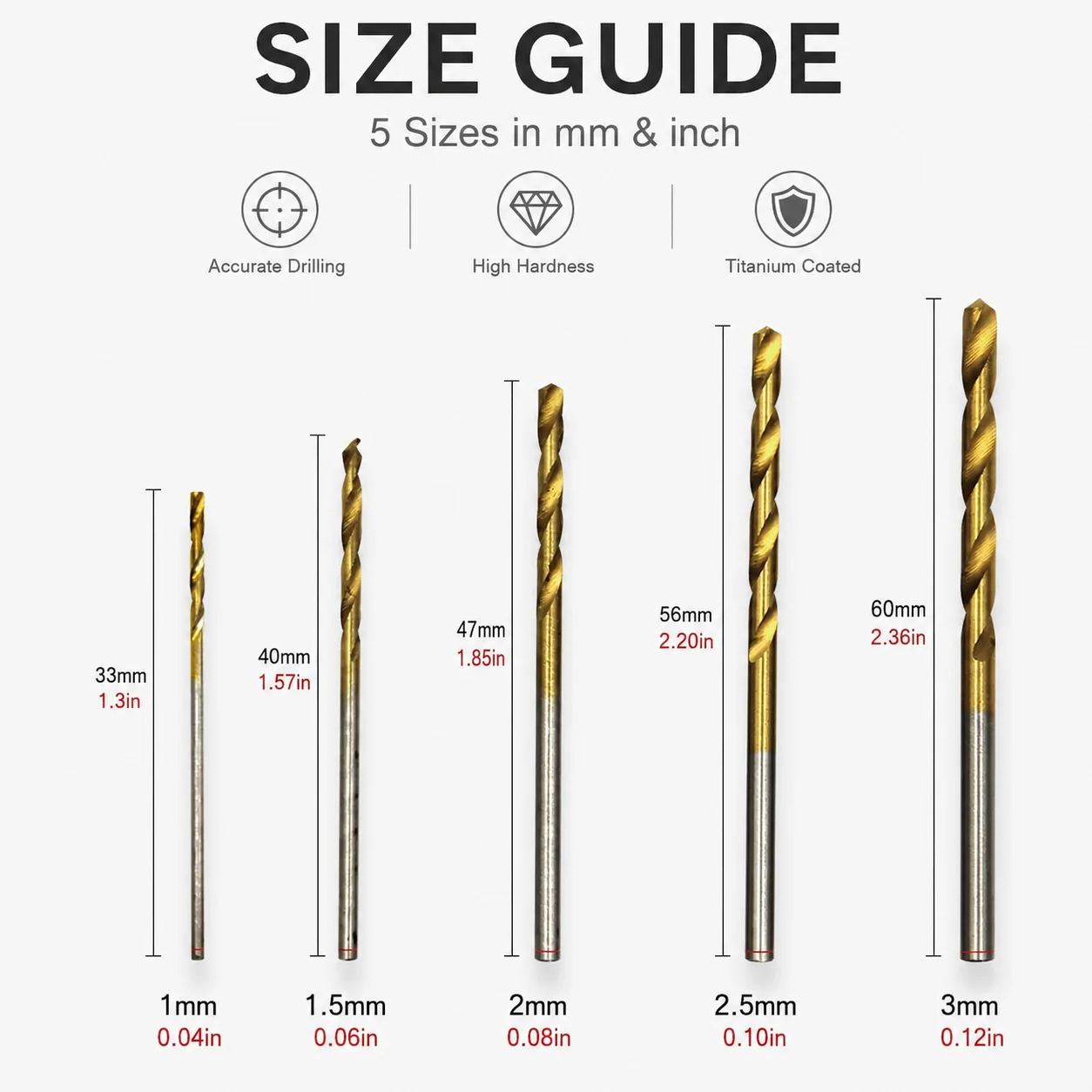 50Pcs Titanium Coated HSS Twist Drill Bits, 1mm-3mm Mini Micro Drill Bit Set, Round Shank for Soft Metal Wood Plastic Acrylic Re