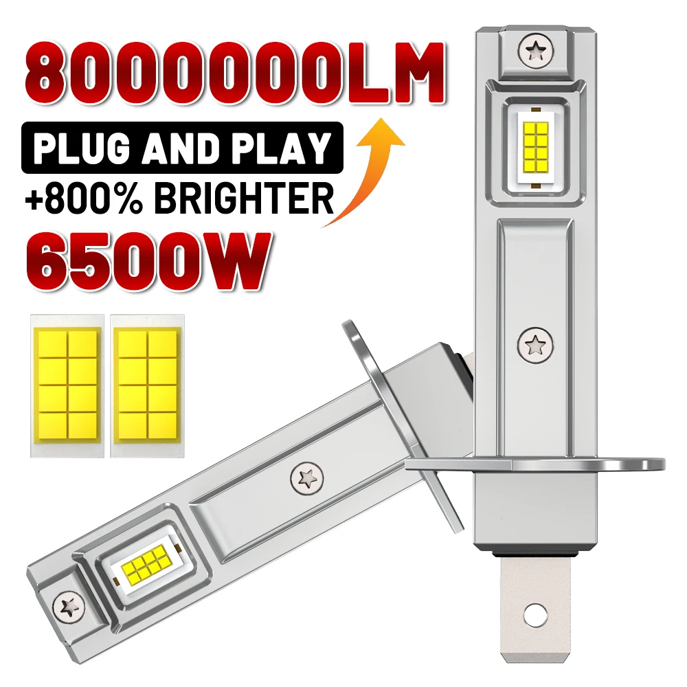 H1 H7 LED Headlight Bulb Mini 6500W 8000000LM CSP for Car Headlamp Fanless Light Auto Diode Fog Lamps 12V 6000K Automobile
