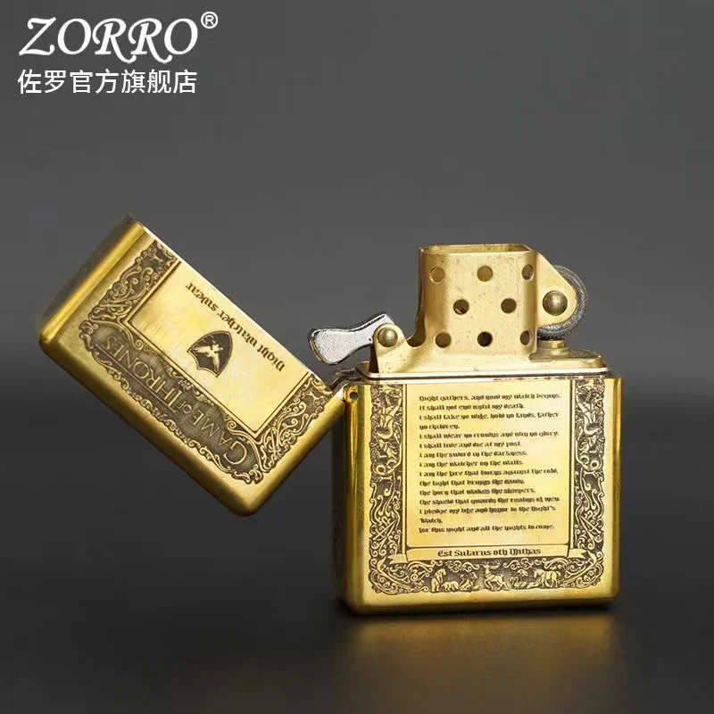 ZORRO 912  Heavy Duty Armor Brass/Titanium Windproof Kerosene Lighter; 3/5 Hinged Metal Gasoline Lighter Men's Gift 150G