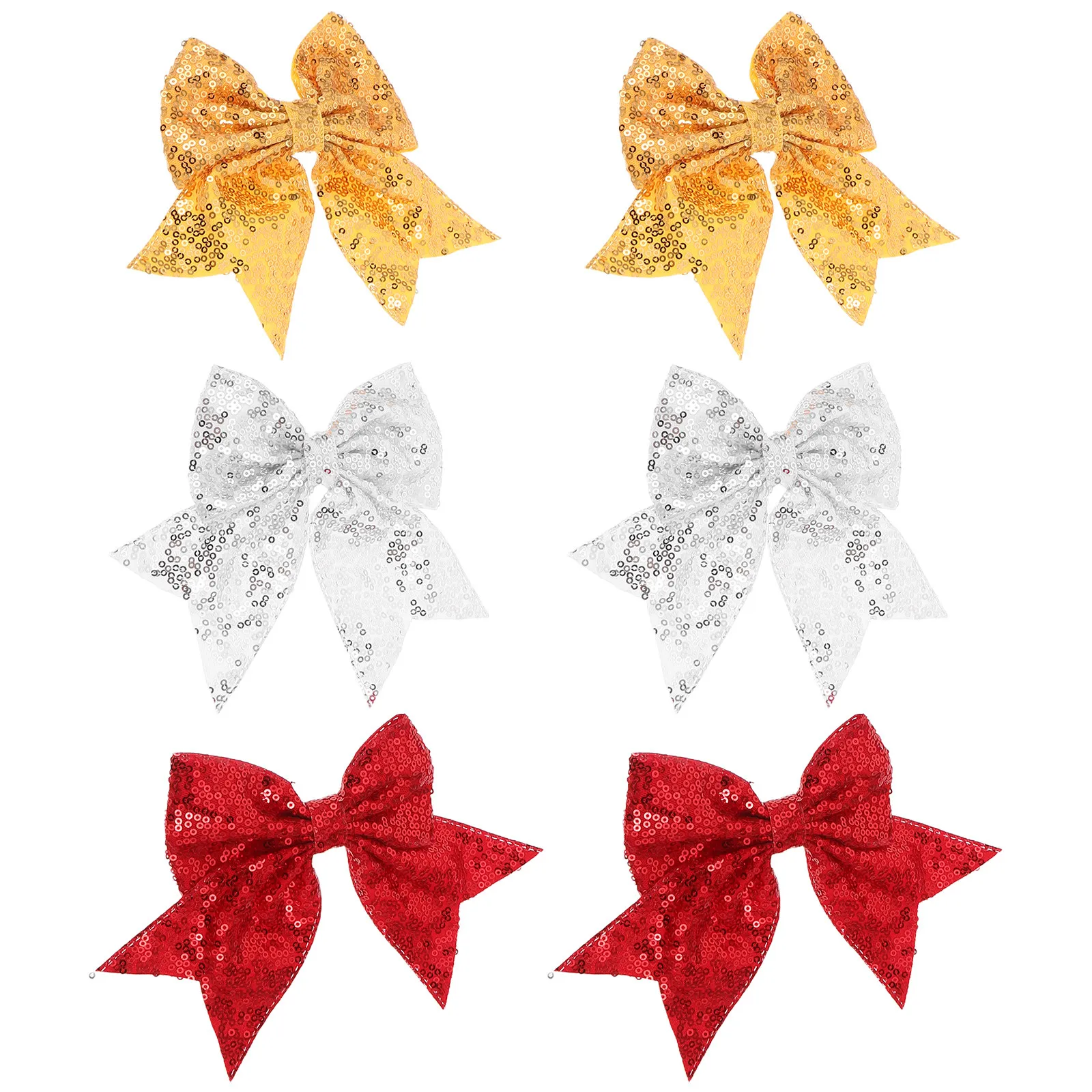 

6Pcs Decorative Hair Clips Shiny Sequin Bow Hairpins Jumbo Sparkle Design for College Softball Christmas Cheer Outfit Party Wear