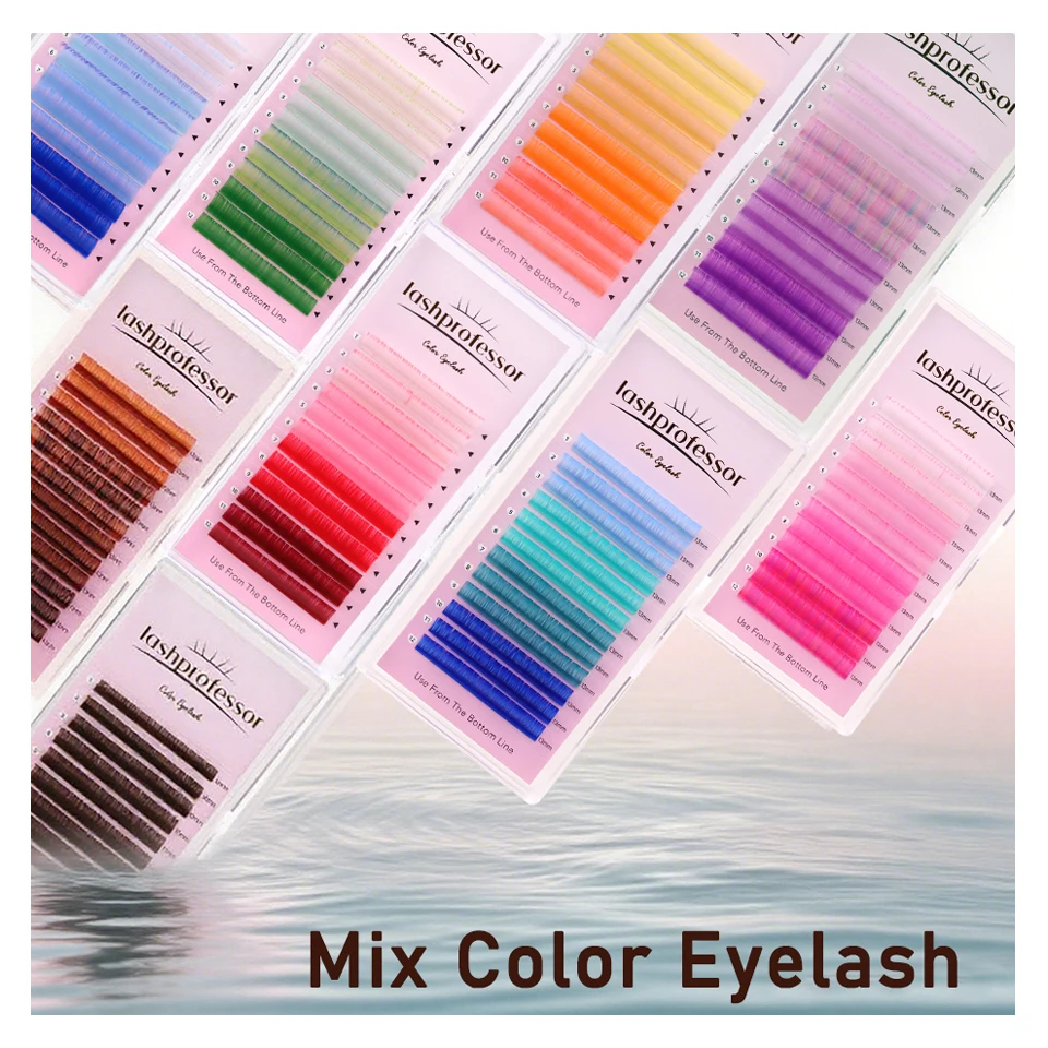 

Colorful Individual Eyelash Extensions 16mm Soft Russian Volume Mix Color Pink Purple Blue Red False Colored Eyelashes Makeup