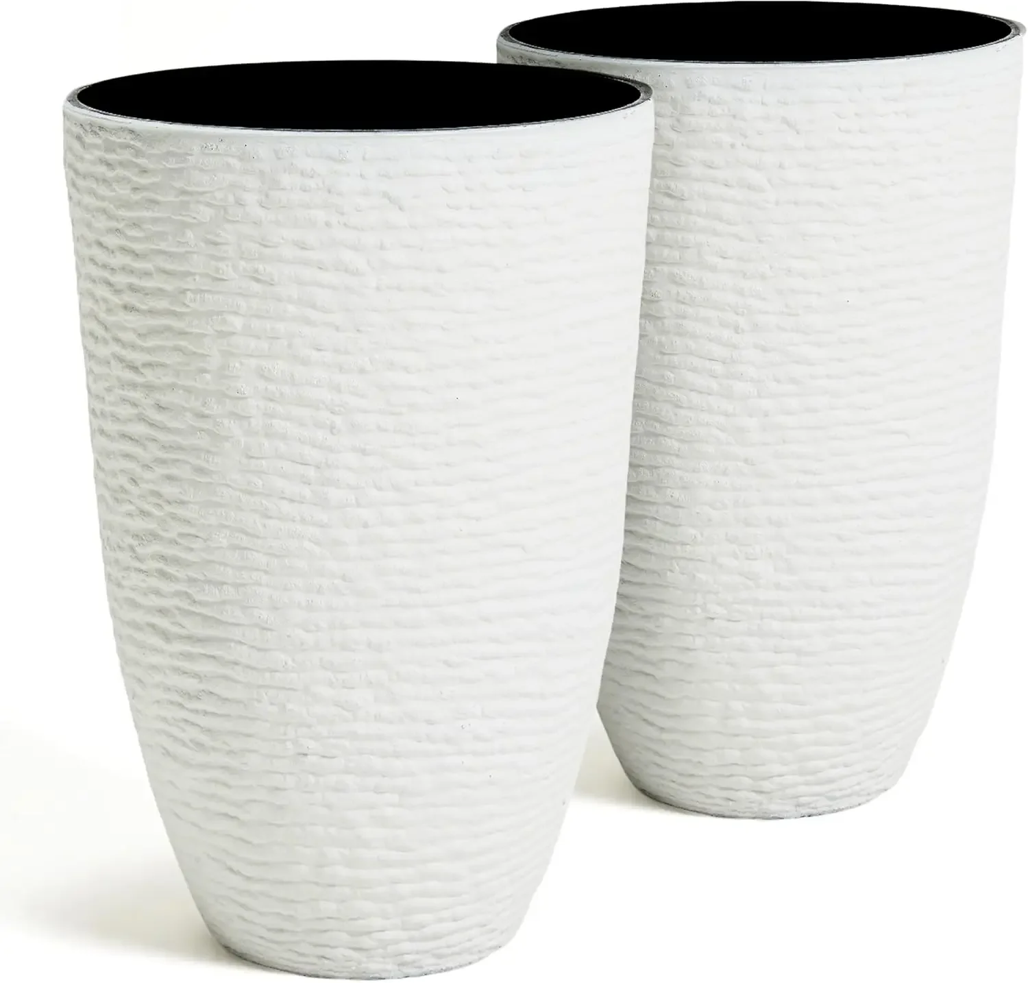 

2-Pack 21" H. White Tall Planters - 14'' Dia Resin Large Round Flower Pots for Outdoor Plants Trees - Imitation Stone Finish