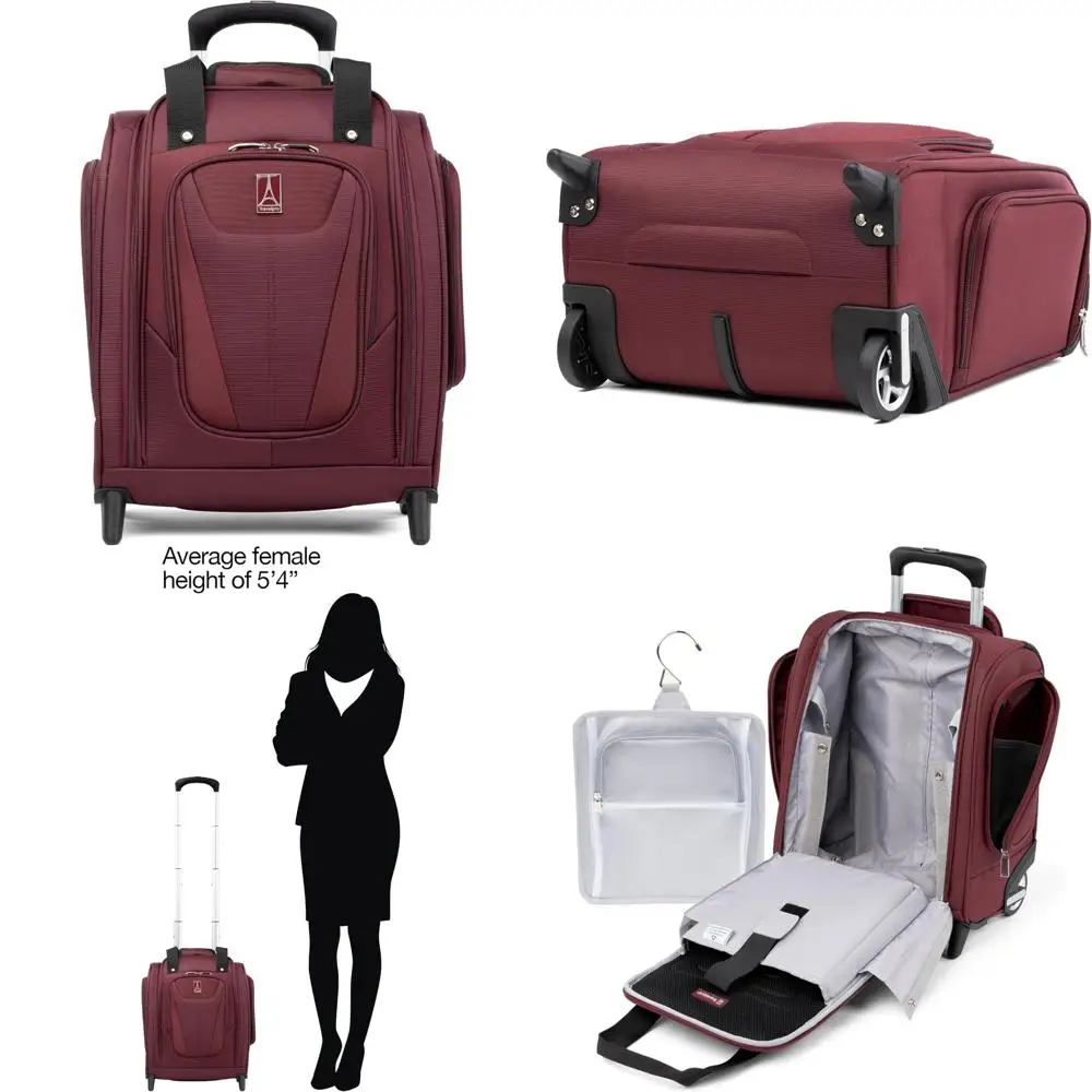 

lightweight rolling underseat compact carry-on upright 2-wheel bag for men and women, burgundy