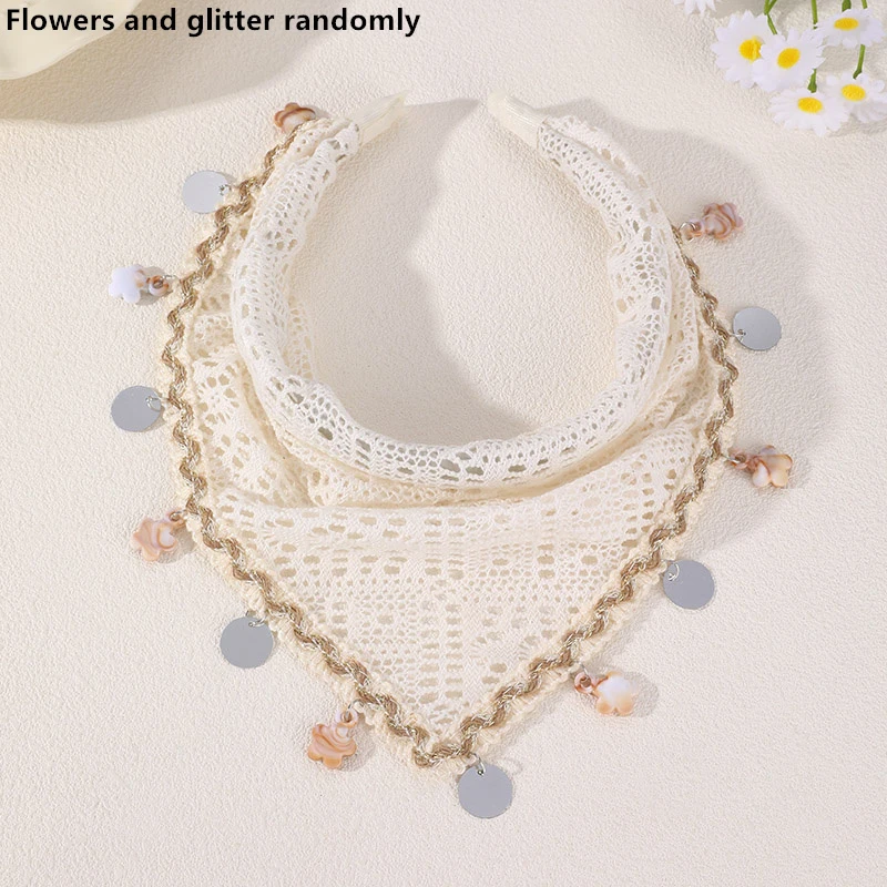 1/2pcs French Vintage Hollow Flower Headband – Lace Floral Hair Wrap for Boho Style. - view 3