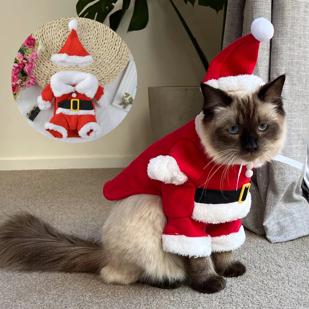 Christmas Pet Cats Cosplay Suit New Year Cats Clothes For Small Dogs Funny Santa Claus Dress Up Costume Puppy Kitten Apparel Pug