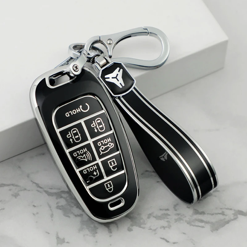 Silver Edge TPU Car Smart Key Case Cover For Hyundai Tucson Solaris Sonata Hybrid NEXO NX4 Santafe dn8 2020 2021 2022 Keychain