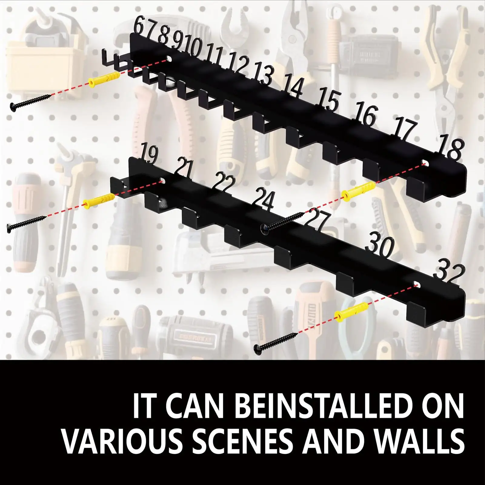 

Стойка для гаечных ключей, держатель для инструментов, вешалка для кухонной утвари для гаража, сарая, фургон, садовый магазин, механик, двор, мастерская