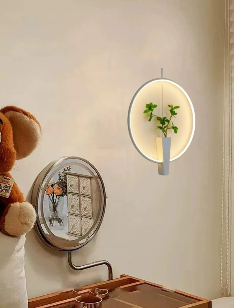 Aluminium Ring Wall Lamp 3000K White Black Without Plants