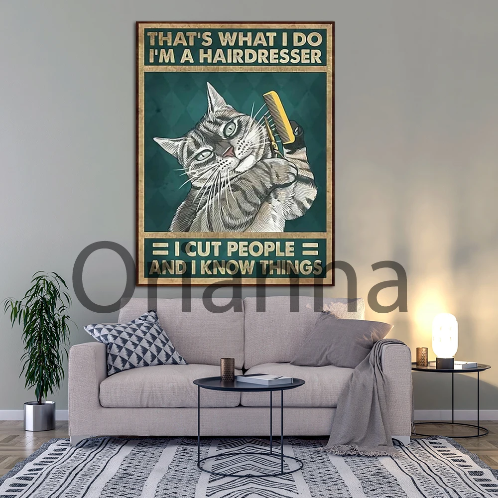 Funny Retro Cat Modular Canvas Posters Hd Prints I'M A Hairdresser I Cut People And I Know Things Wall Art Paintings Home Decor