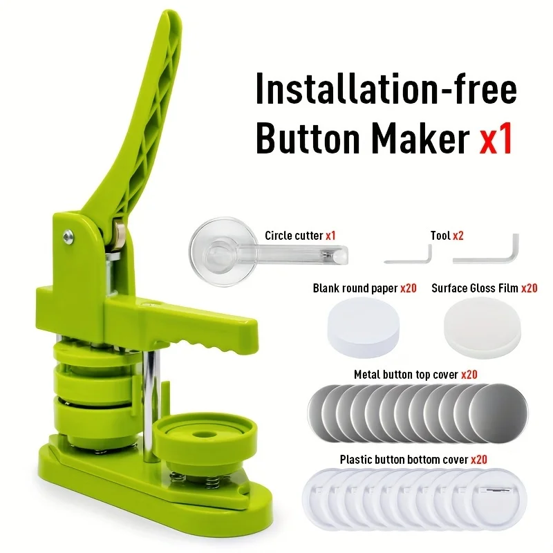 58mm Button Maker Machine -Free Installation, DIY Pin brooch machine Badge Press with 20 Button Parts, Pictures, Circle Cutter.