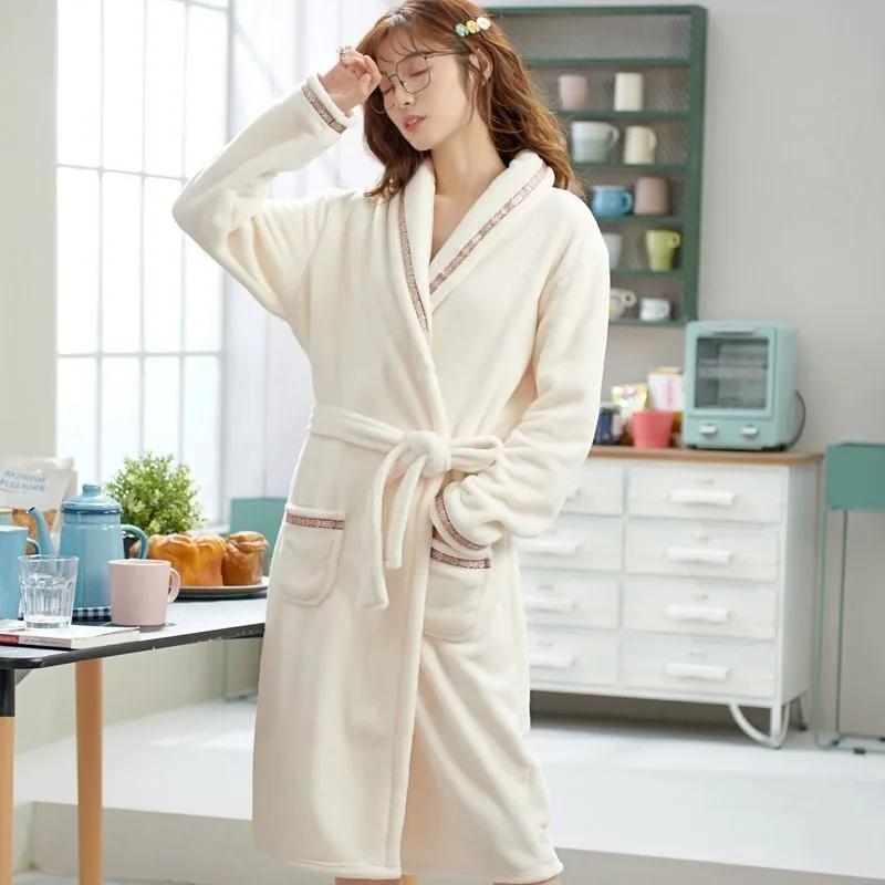 Long Coral Fleece Nightgown with Thickened and Plush Insulation Sweet and Cute Bathrobe Plus Plus Plus Size Nightgown for Ladies