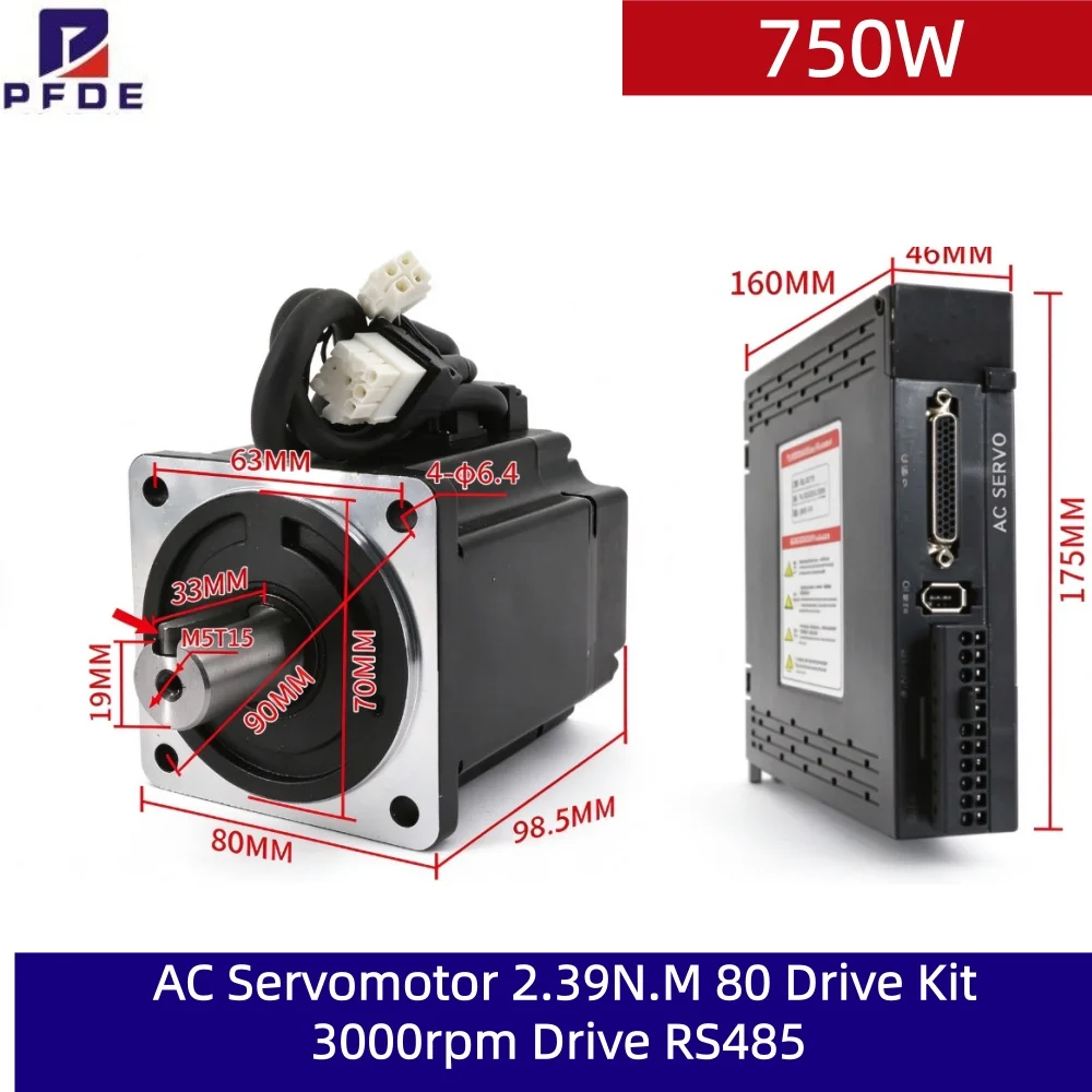 750W AC Servomotor 2.39N.M 80 Drive Kit 3000rpm Drive RS485 +17 Bit Magnetic Encoder + Encoder Cable Pulse With Shielded Wire