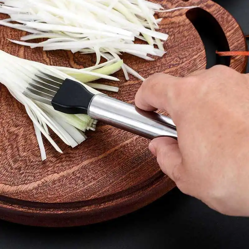 Stainless Steel Quick Vegetable Chopping Knife With Curved Handle For Scallion Shredding Kitchen Tool