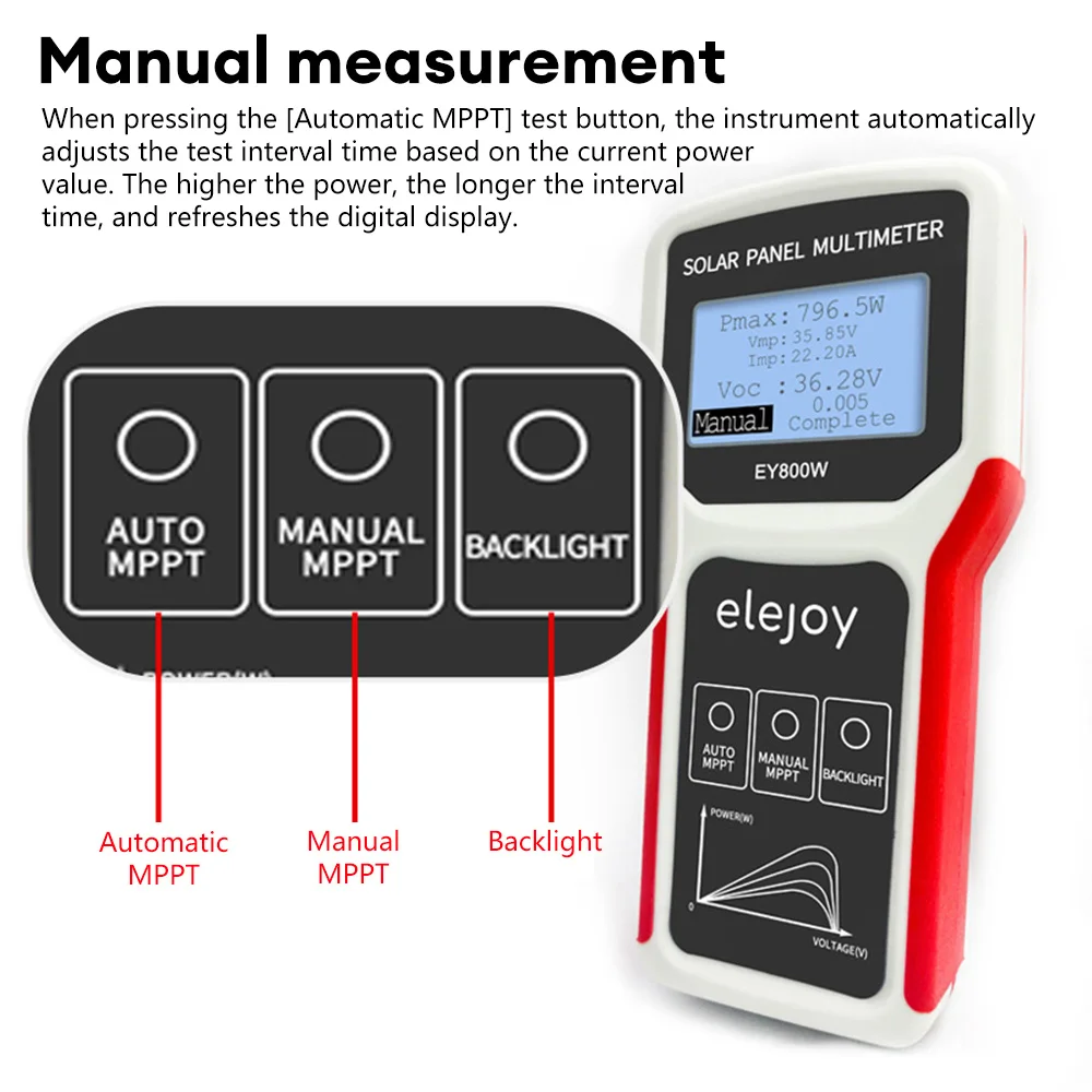 Imagem -03 - Multímetro de Painel Solar Lcd 400 800 1600w Testador de Fonte de Alimentação Painel Fotovoltaico Medidor de Teste de Tensão de Detecção Mppt Manual Automático