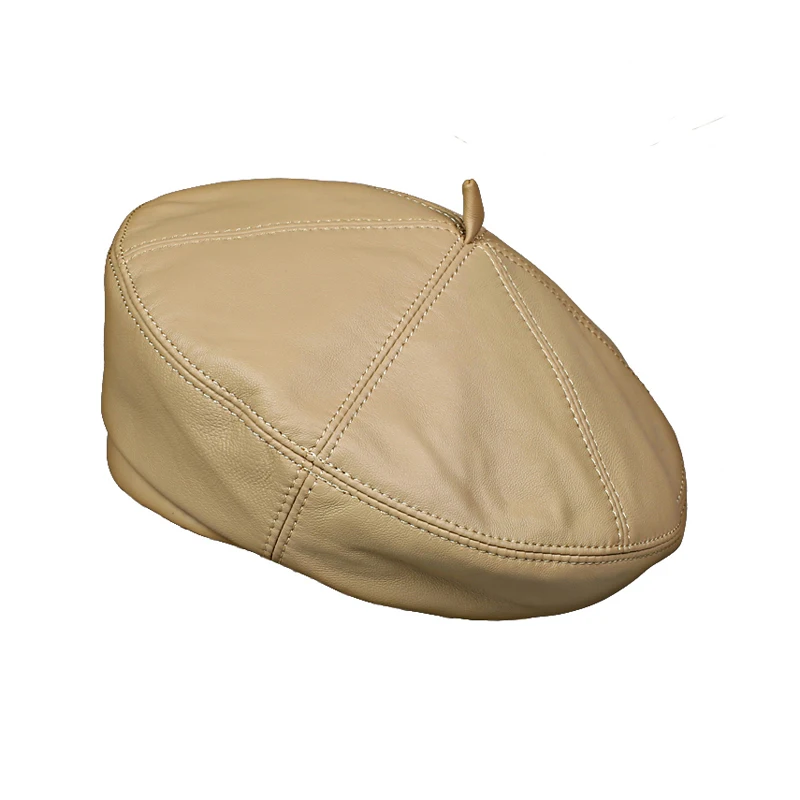 Fashion 2023 Women Spring/Winter British Genuine Leather Painter Hat Female Retro Korean Octagonal Bonnet Pink/Khaki Beret