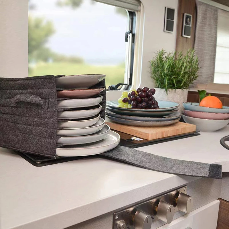 Espessado Camping Talheres Recipientes, Feltro Placa Dish Cup, Suporte Do Saco De Armazenamento, Armário De Cozinha Motorhome, Organização em camadas