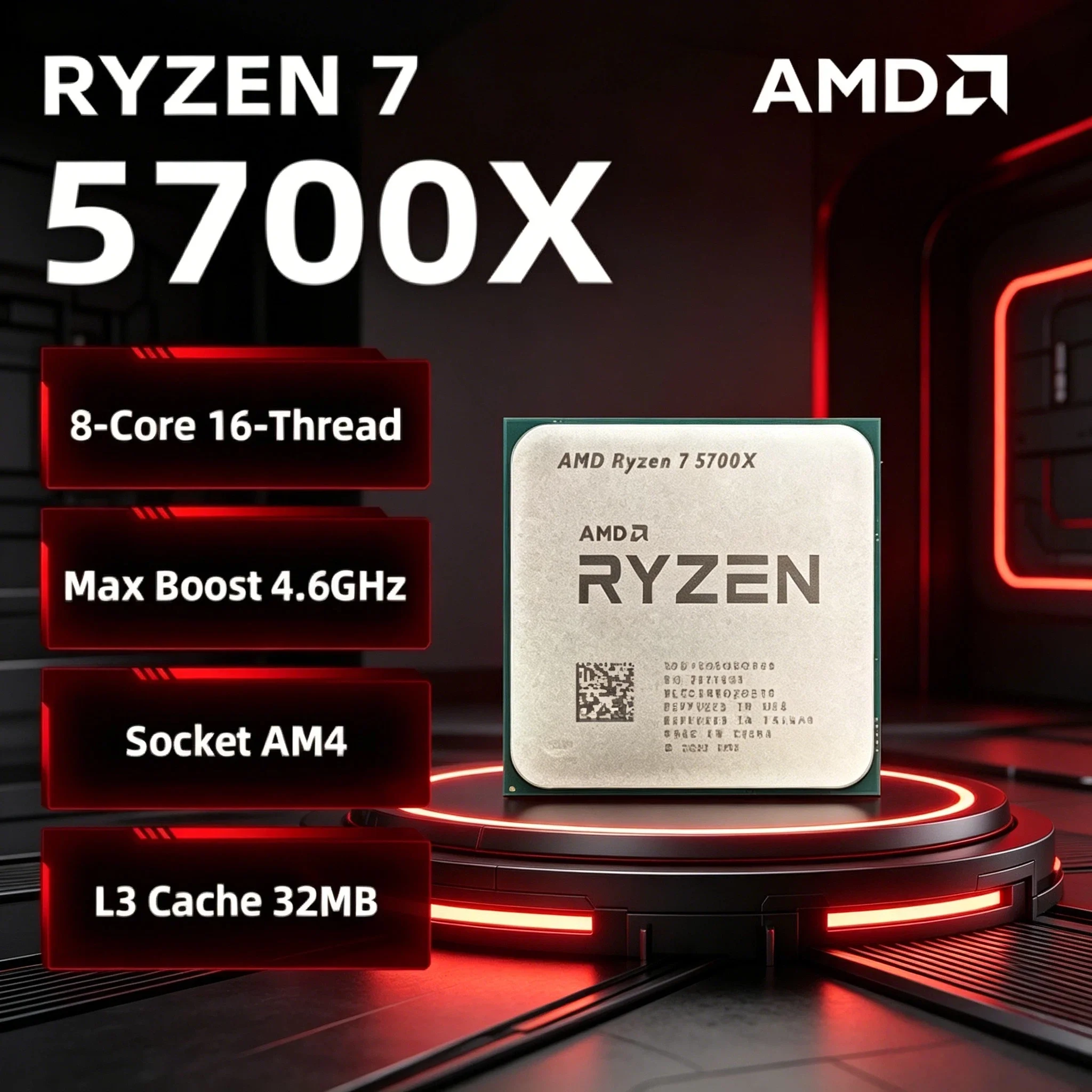 

AMD Ryzen 7 5700X Desktop CPU 4.6GHz 8C 16T 7NM L3 32M 65W Socket AM4 DDR4 Tray No Fan R7 5700X 2026 Edition Ultra Pro