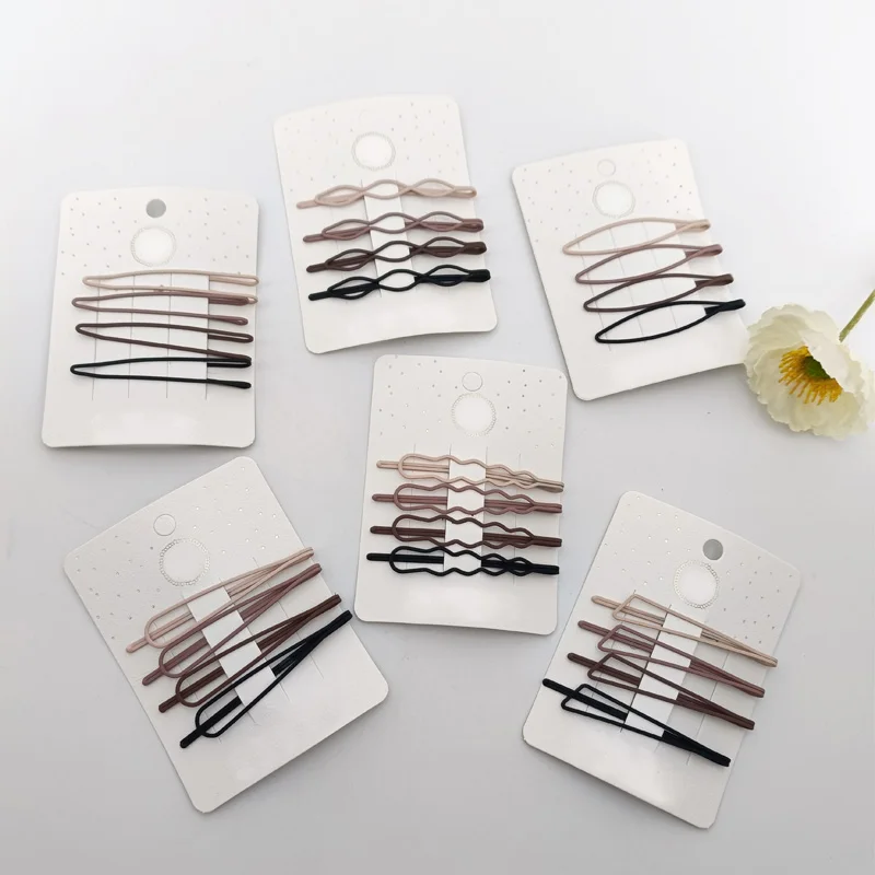 4 PCS Metal Color 7cm Headwear Headdress Accessories Frosted Coffee Gradient Geometric Pattern Side Clamp Irregular Hair Clips