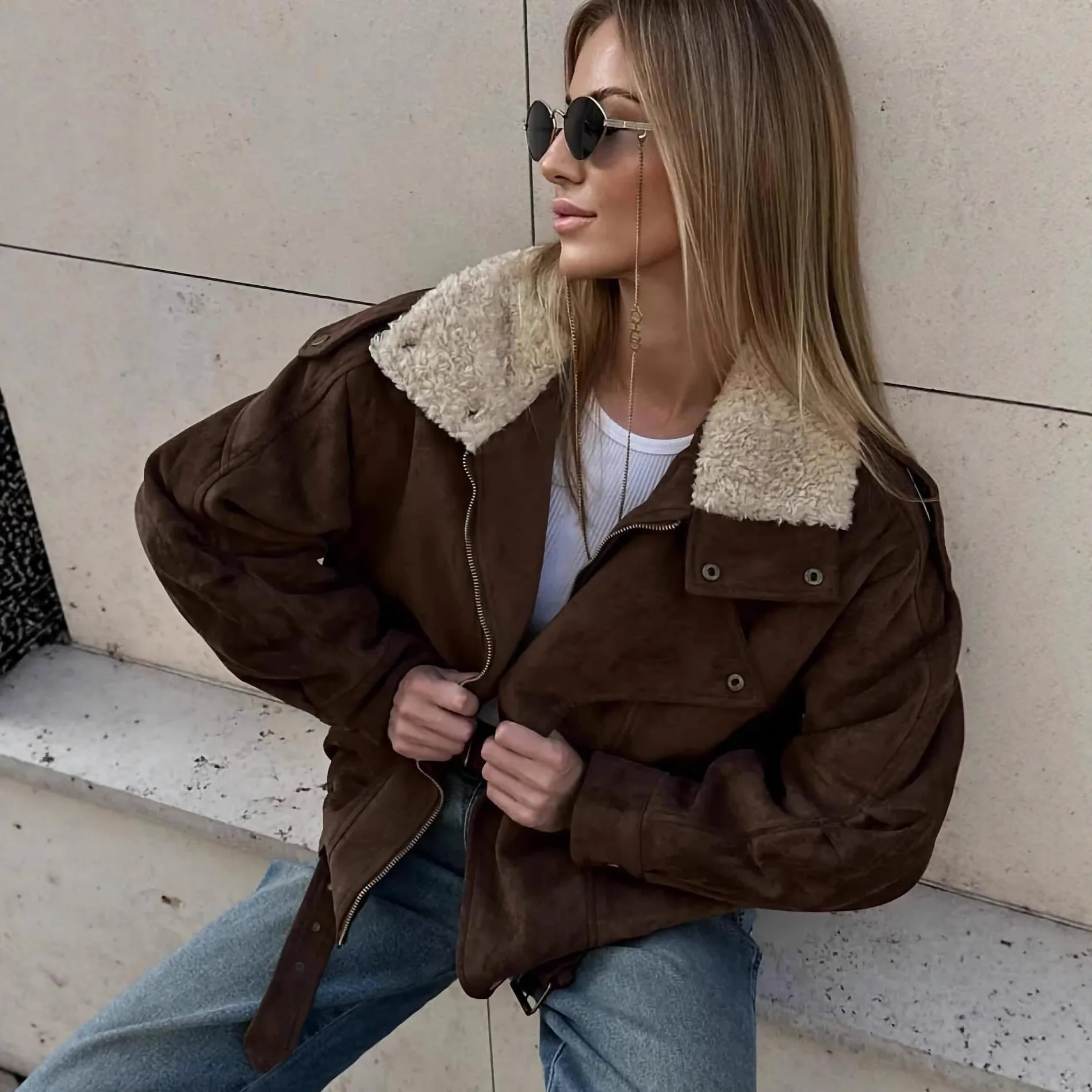 

Коричневая короткая женская куртка в стиле ретро, повседневная свободная посадка, модная верхняя одежда, импортная европейская женская одежда