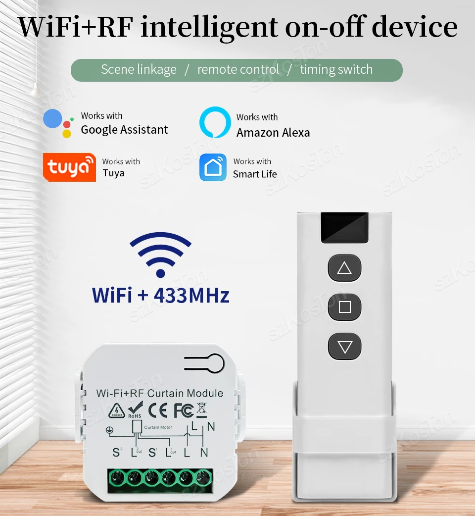 

Умный выключатель для штор Tuya WiFi RF433, для подключения жалюзи, с голосовым управлением, для Alexa Google Home Smart Life