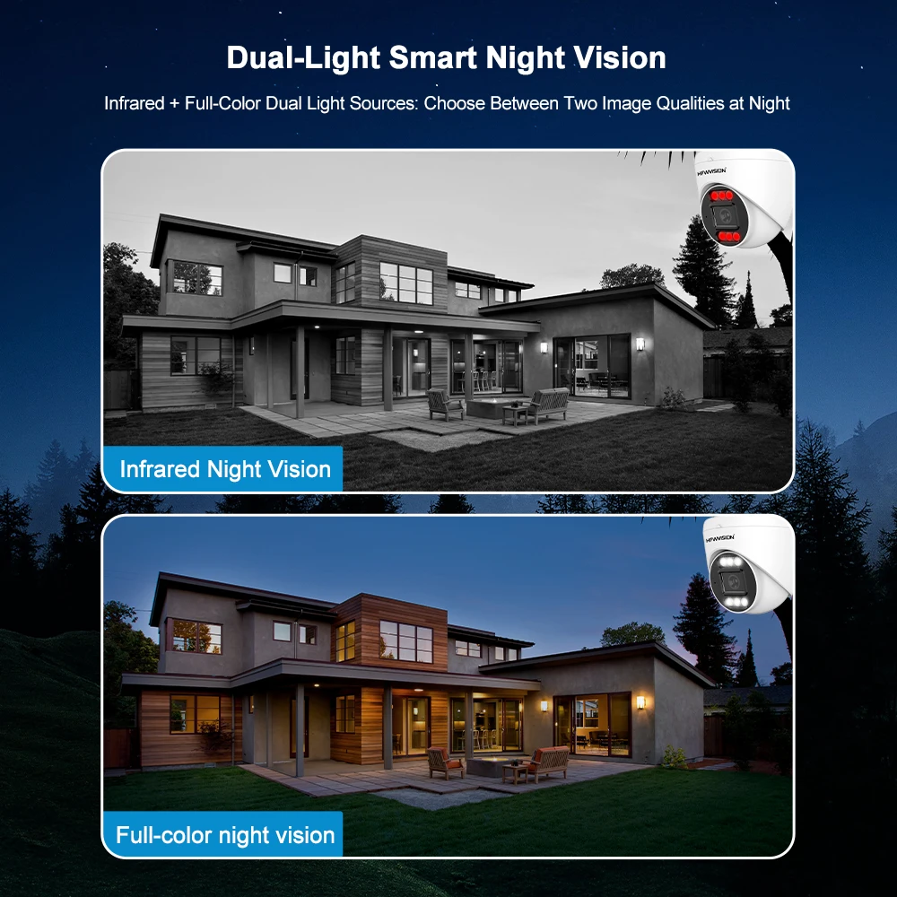 HFWVISION 4K 8MP POE Security Camera System 4CH 4PCS Dome Bullet Full Color Night Vision Indoor Outdoor IP66 CCTV Camera Kit