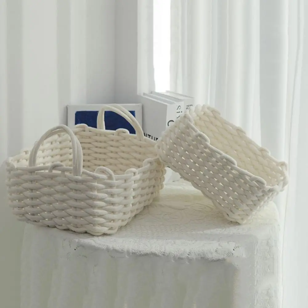 

Hand-woven Cotton Rope Storage Baskets with Handle Large Capacity Desktop Storage Box Nordic Style Thick