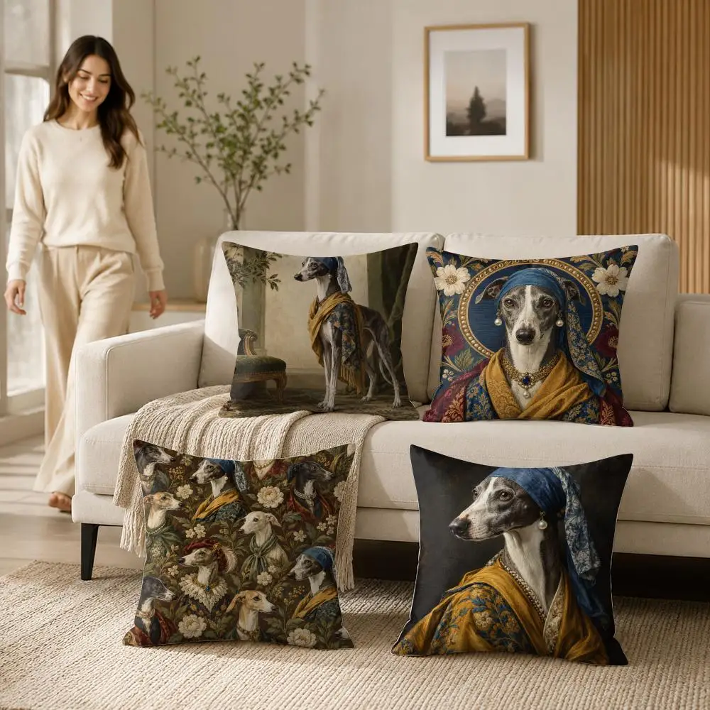 Dog Portrait Art Cushion Cover 1/4Pcs Soft Plush Throw Pillow Cover Double-Sided Print Sofa Living Room Decor