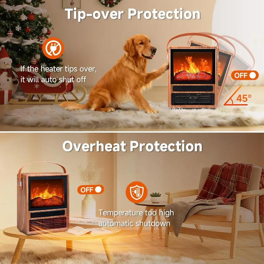 سخان مدفأة كهربائي محمول للاستخدام الداخلي مع تشغيل آمن بتأثير لهب LED ثلاثي الأبعاد يتميز بالحرارة الزائدة وحماية الميل #3