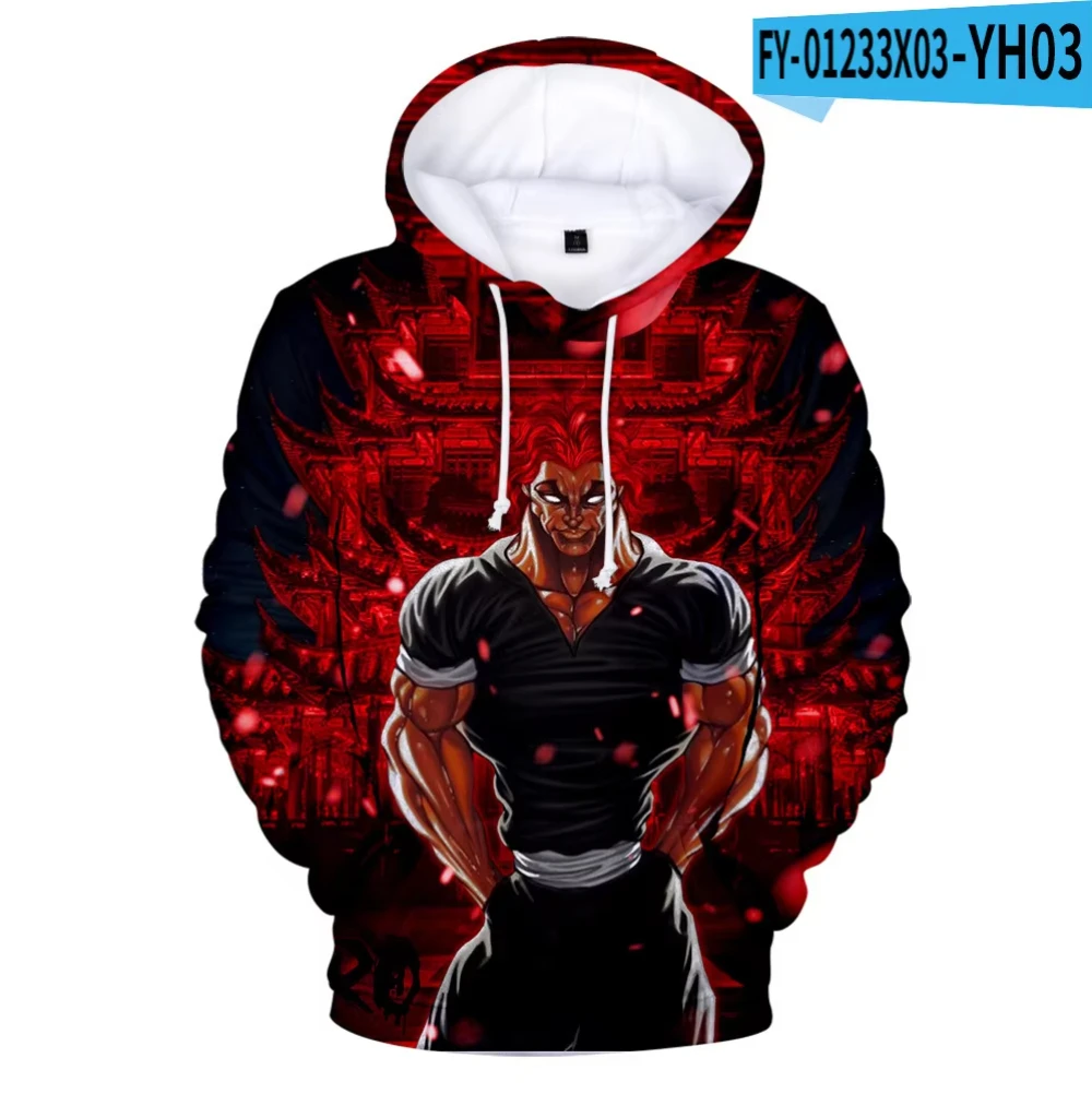 Popular Anime Baki 3D Print Men's Hoodie Casual Harajuku Long Sleeves Oversized Outdoor Pullover Sweatshirt Unisex Clothing