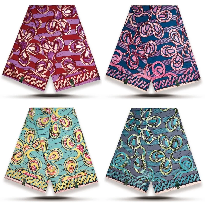 

6 Yards African Cotton Fabric Gold Foil African Super Wax Print Fabric Red Purple Circular Pattern Ankara Cloth for Dress Sewing