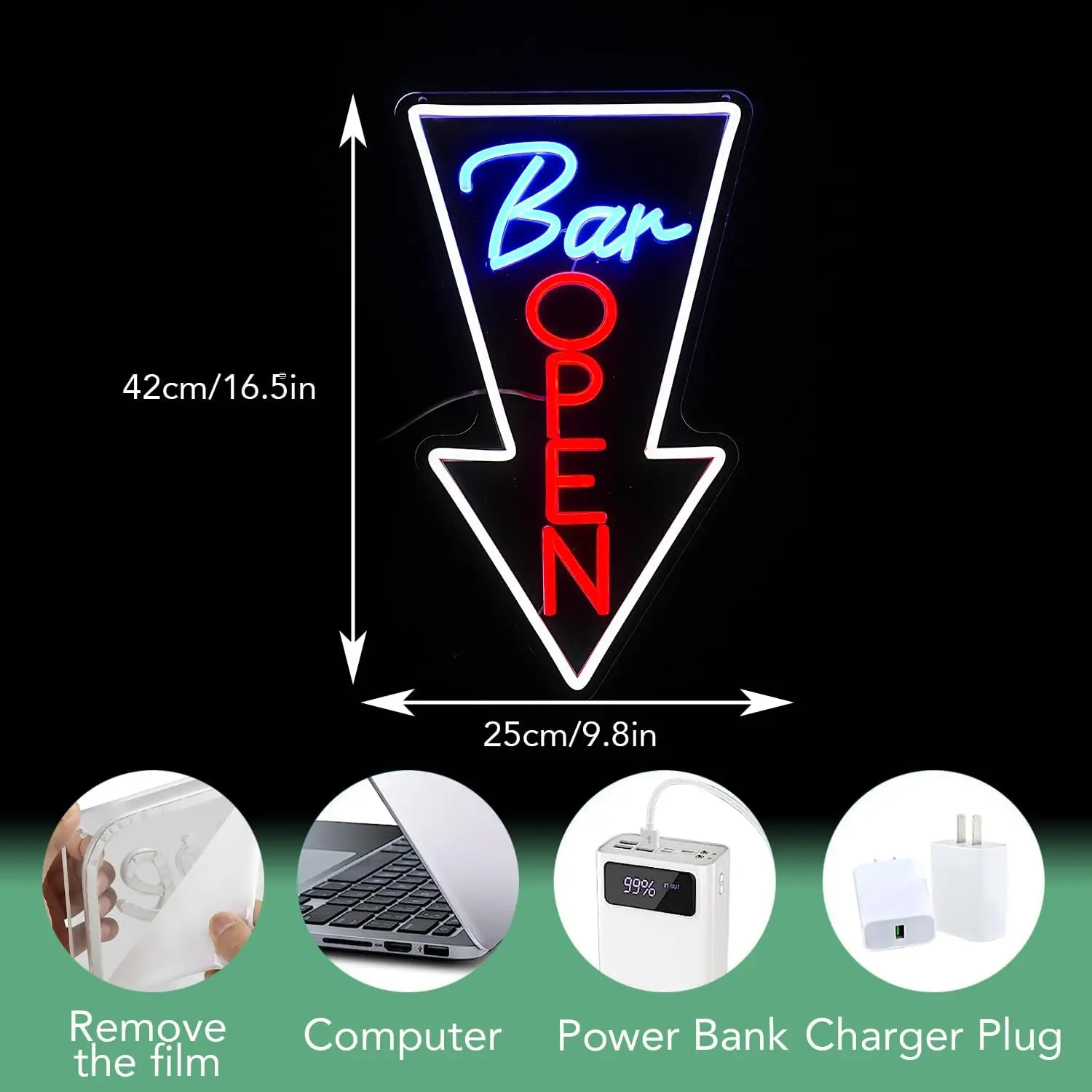 ป้ายไฟนีออนรูปลูกศรเปิดร้าน พร้อมพอร์ต USB ปรับความสว่างได้ ป้ายไฟลูกศรเปิดร้าน ตกแต่งผนังสำหรับบาร์ ปาร์ตี้ สวิตช์คลับ ร้านเบียร์