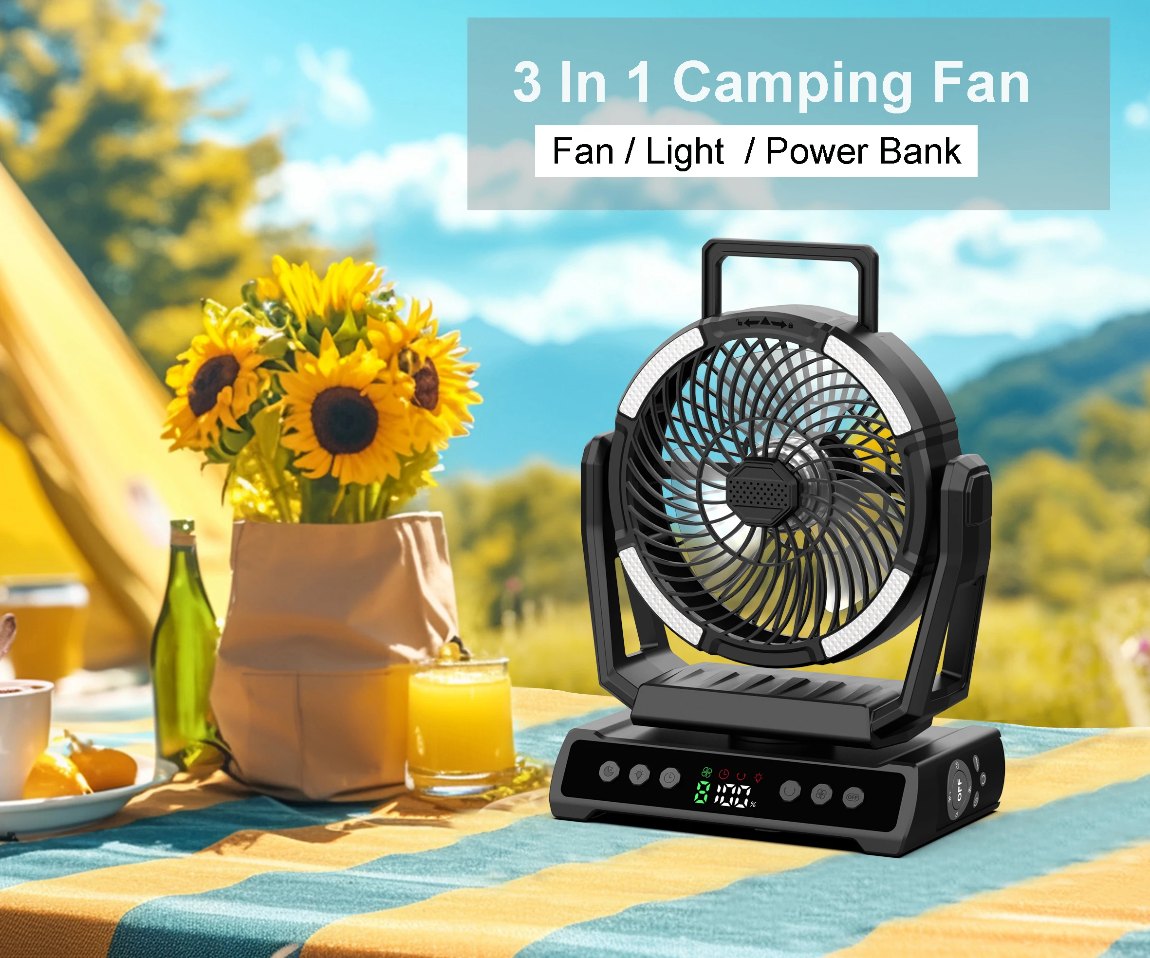 XY M01.Three-level lighting, 9-level wind speed, LED display screen, 20,000mah large battery Multi-functional fan