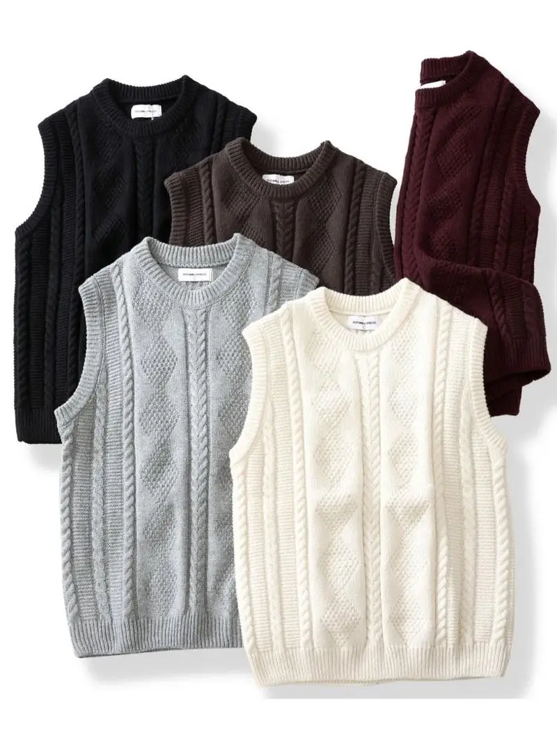 

Новый осенне-зимний мужской повседневный свитер-жилет в американском ретро-стиле, утолщенный, вязаный, с круглым вырезом, модный городской стиль