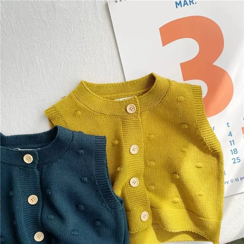 Kids Girls Knitted Cardigan Vest Children Spring Autumn Cotton Sweaters 2024 New Navy Yellow Winter Baby Girls Knitted Tops