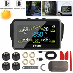 Tire Pressure Monitoring System With 4 External Sensors T14-1 Temperature Warning Fuel Save Car Tyre Pressure Monitor Solar TPMS