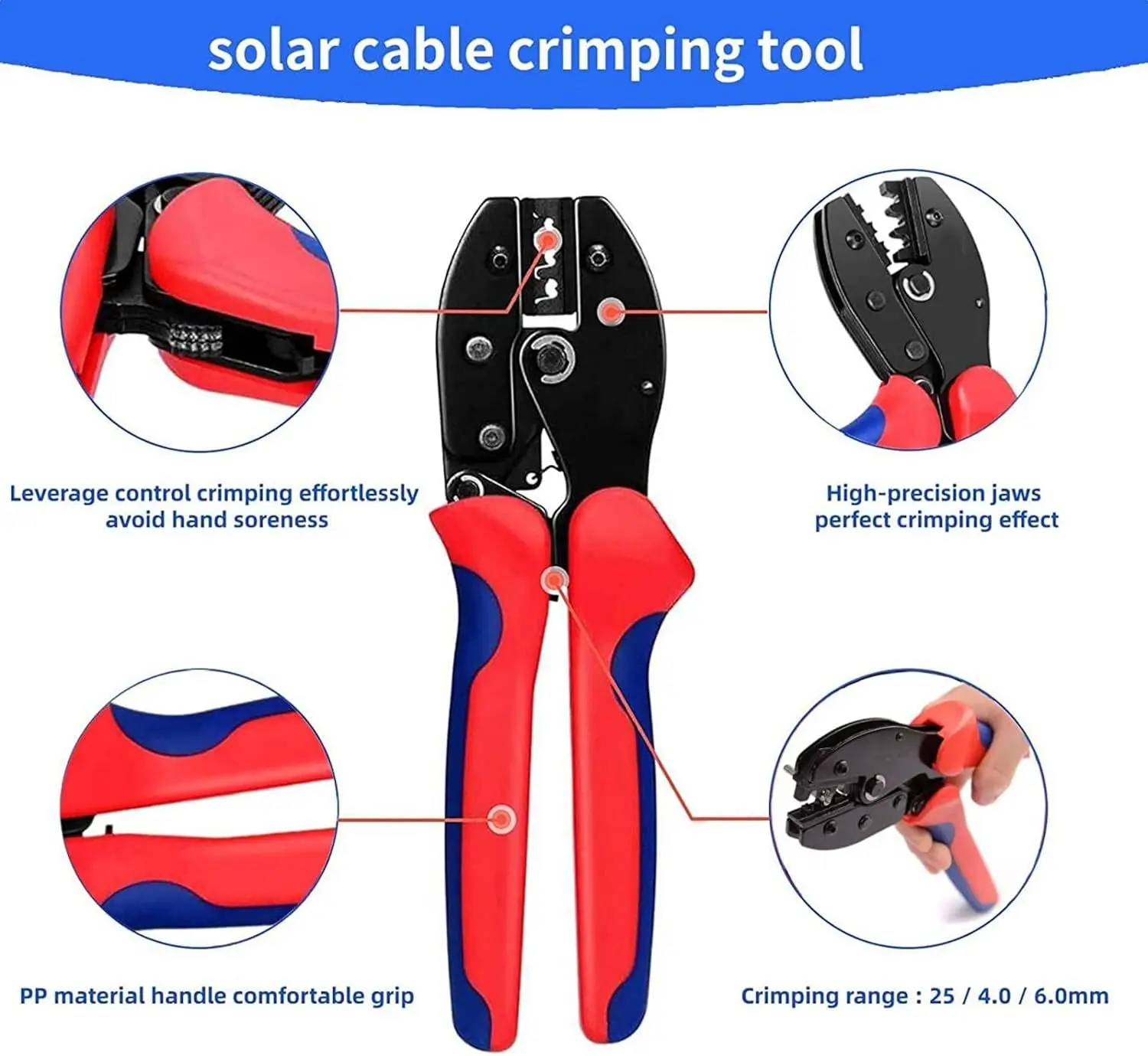 Pannello solare terminale fotovoltaico connettore del cavo pinza a crimpare strumento di crimpatura a cricchetto per terminale Typo LY-2546B