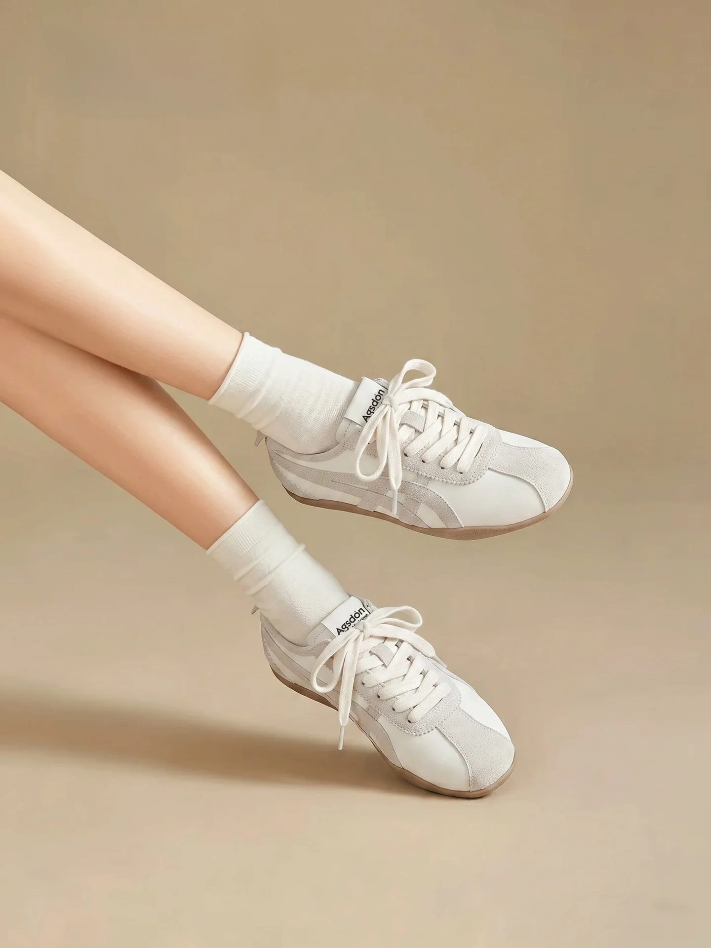Agsdon Women's Ballet Flat Shoes White Thin Bottom Sporty Casual Sneakers Breathable Mesh  round Toe All Season Wear