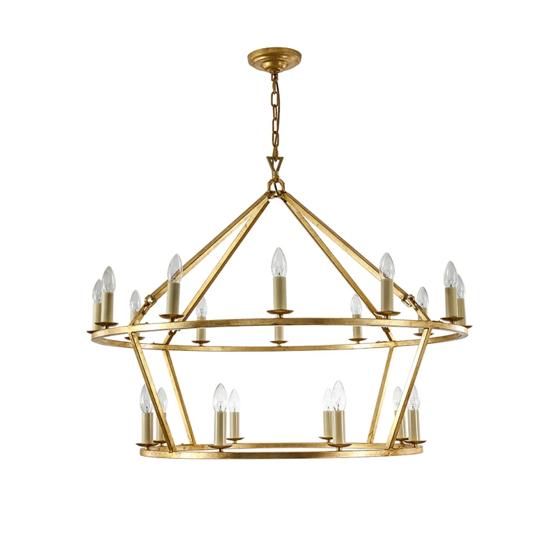 LED Gold 2 Layer American Candle Iron Chandelier Lighting Lustre Hanging Lamps Suspension Luminaire Lampen For Foyer