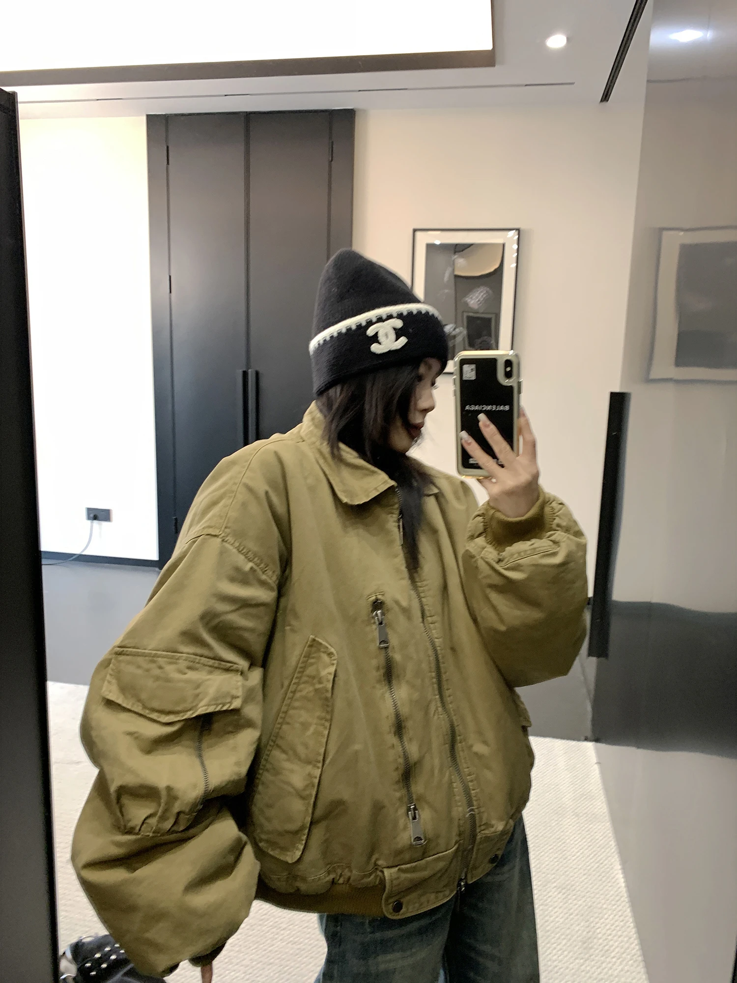 

Ретро-куртка в американском стиле для женщин, утепленная, свободного кроя, с воротником, из хлопка, в уличном стиле, модная, винтажная