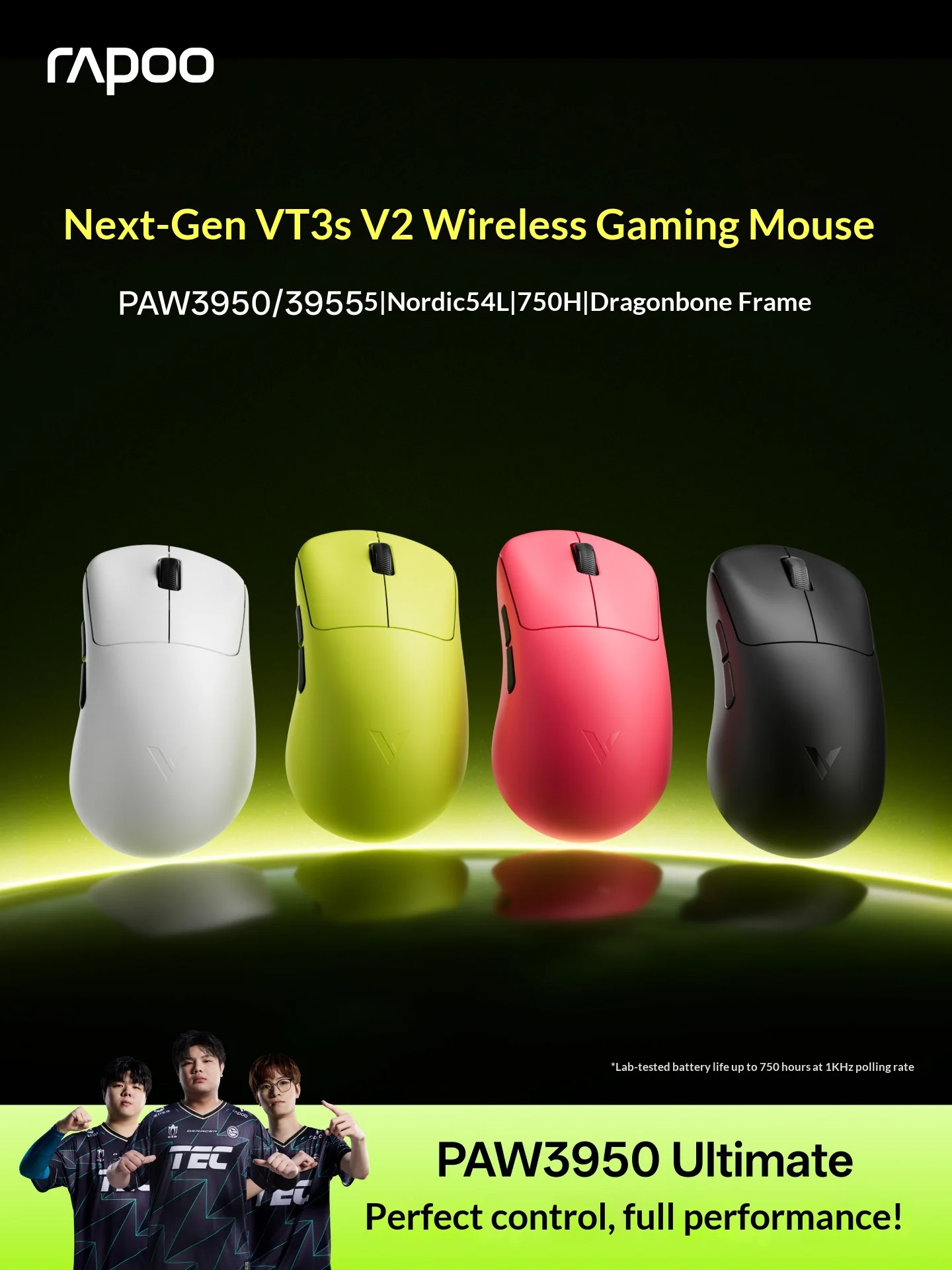 Rapoo VT3S Pro V2 Mouse Dual Mode Wireless Mice Paw3955 Sensor 8000Hz Polling Rate Lightweight Gaming Mouse PC Accessories