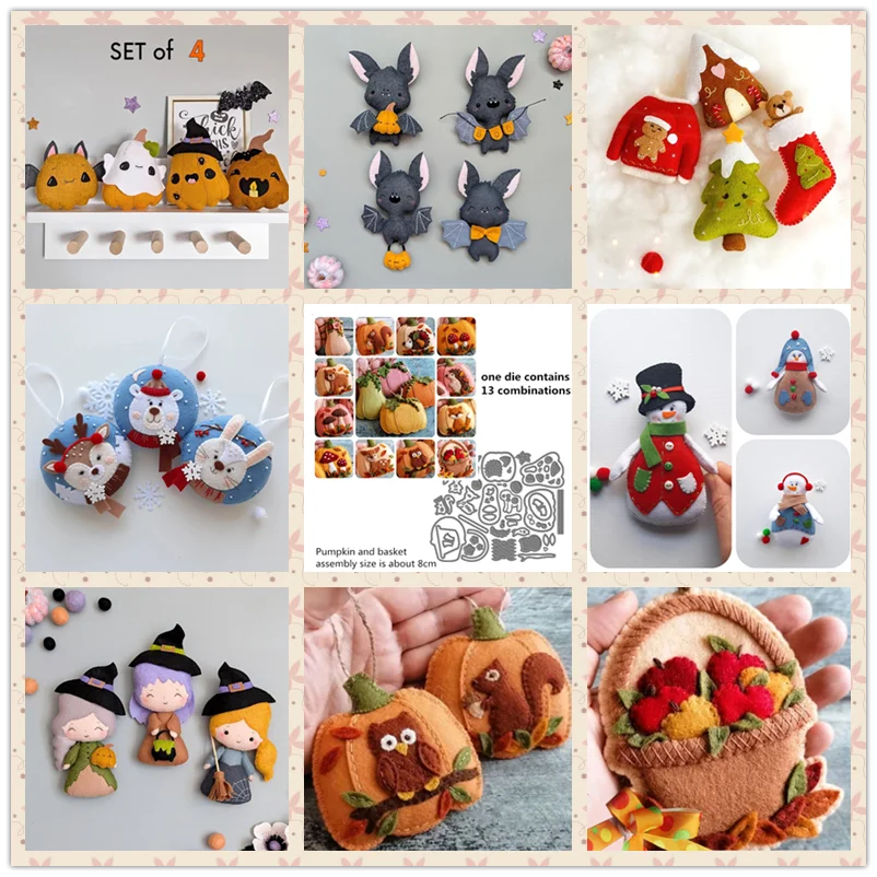 

Felt Halloween Metal Cutting Dies Sewing Bat Elk Bear Pumpkin Witch Snowman Animal Christmas tree Scrapbooking Paper Card Craft