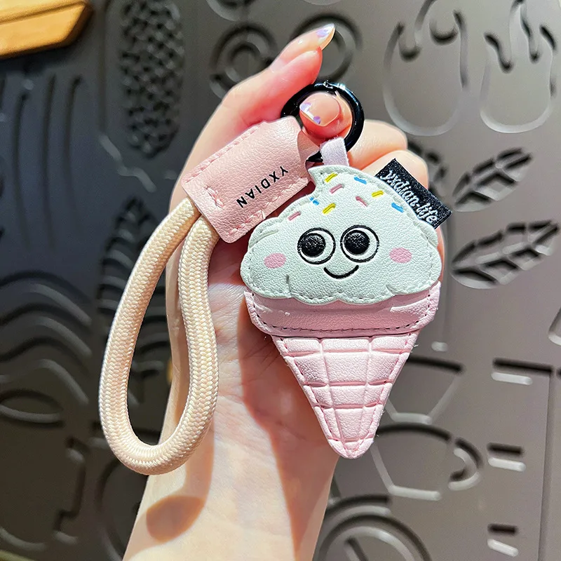Creative Cartoon Leather Snacks Keychain Cute French Fries Coffee Ice Cream Couple Bag Pendant