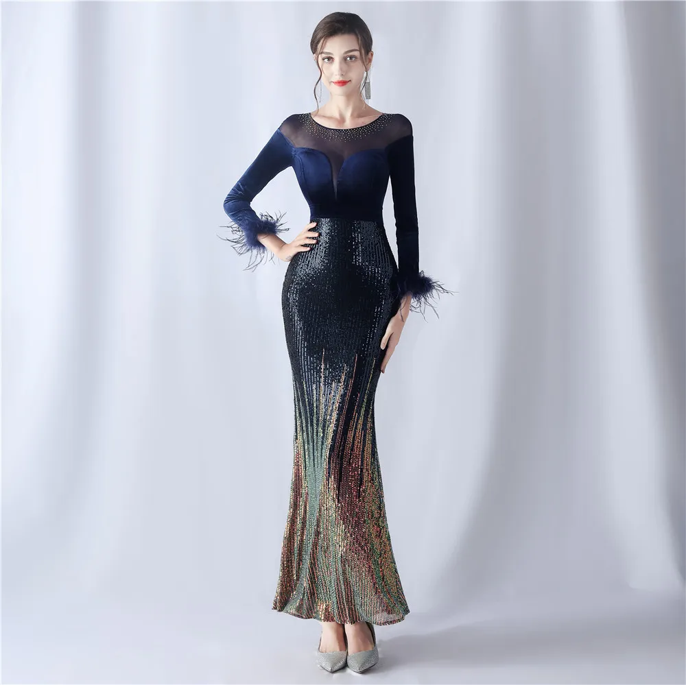 Elegant and Pretty Women\'s Dresses for Prom Velvet Dress Bride Evening Formal Party Special Events Luxury Long Sleeves Korean